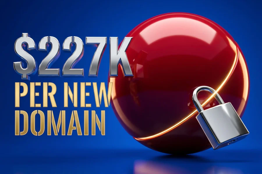 Giant 3D dot symbol representing ICANN 2026 new gTLD application round opening.