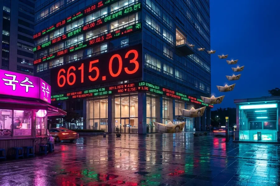 Korea KOSPI record close AI chip and power equipment rally drives gains.