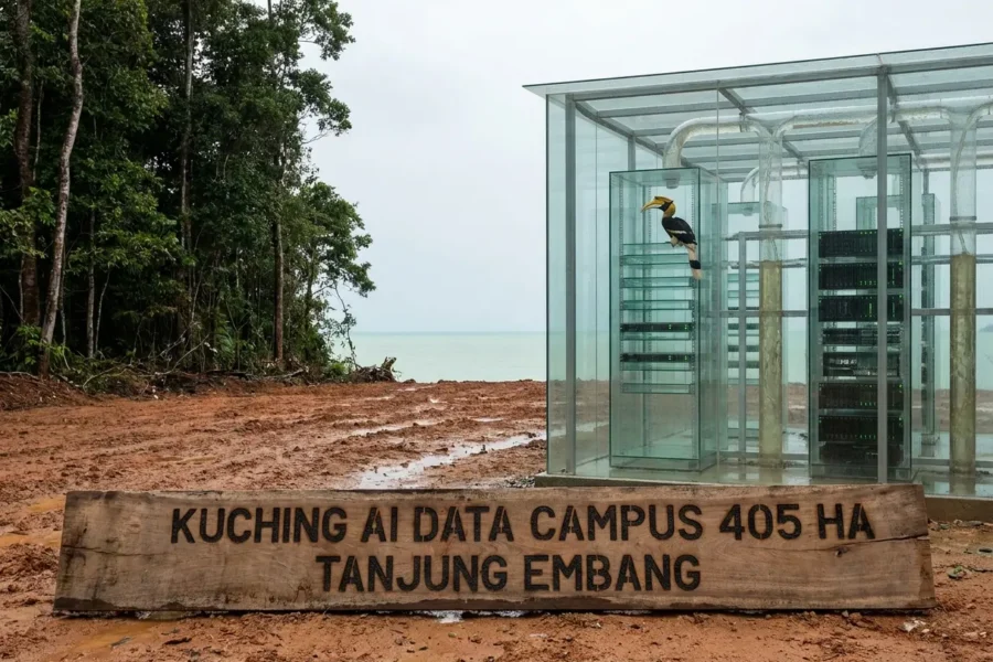 Kuching AI Data Campus Tanjung Embang Sarawak 405 hectare hydropower site.