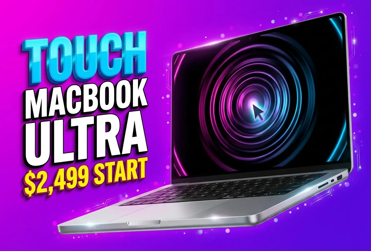 MacBook Ultra OLED touchscreen rumor with Dynamic Island and M6 Pro chip.