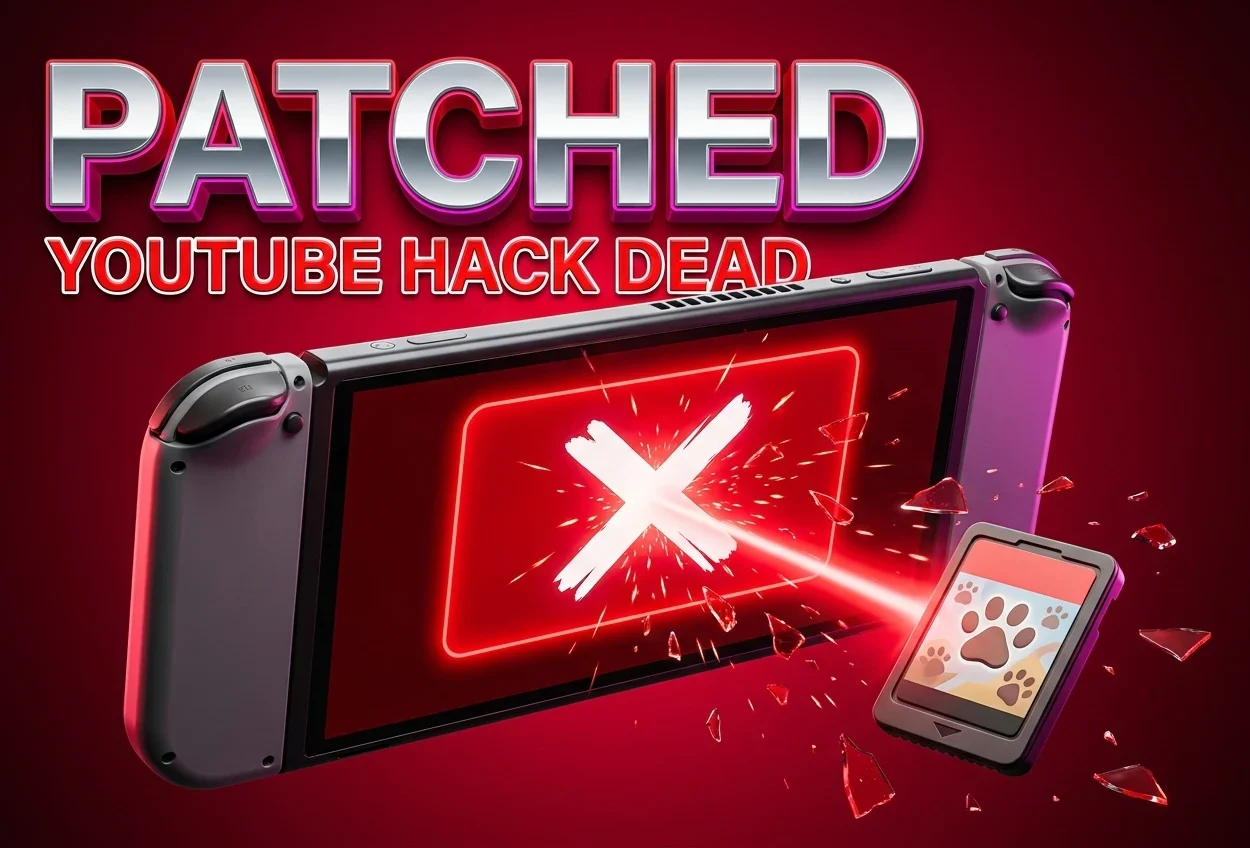 Nintendo Switch 2 console showing blocked YouTube workaround through Super Animal Royale.