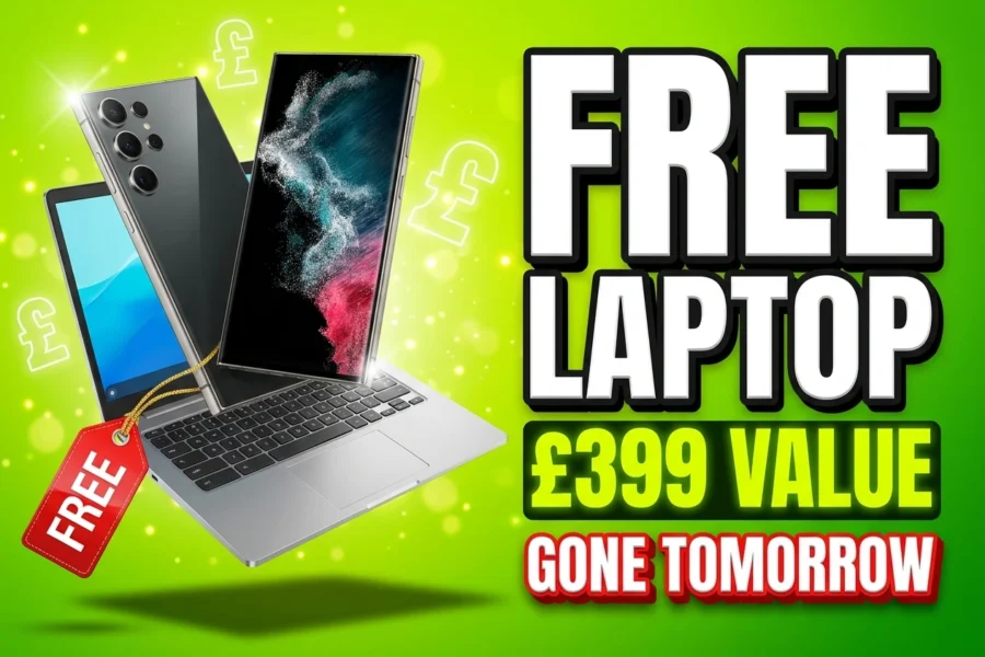 Samsung Galaxy S26 free Chromebook Go laptop bundle deal hero graphic.