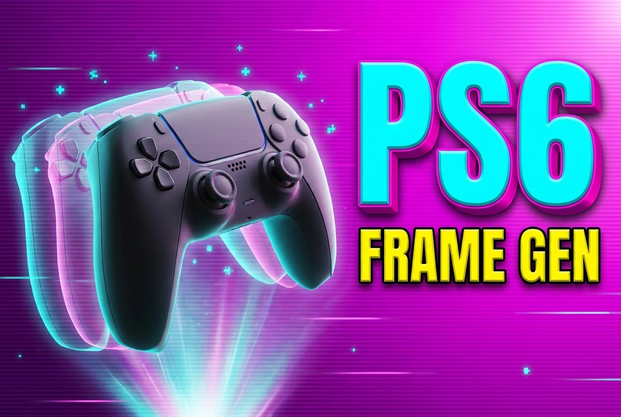 Sony PS6 frame generation PSSR AI upscaling next-generation PlayStation concept render.