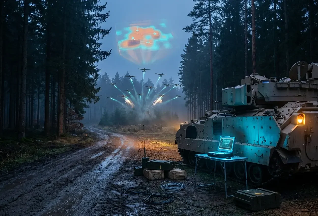 US Army multi-domain sensor fusion drone exercise at Hohenfels training area in Bavaria.