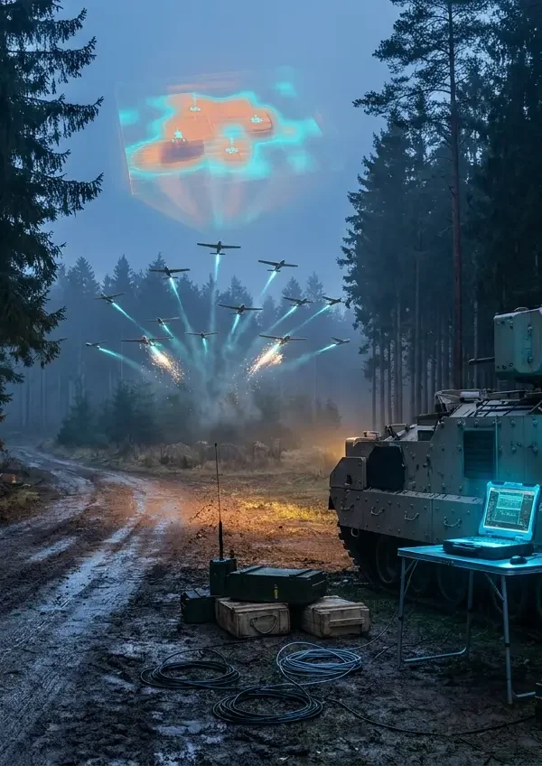 US Army multi-domain sensor fusion drone exercise at Hohenfels training area in Bavaria.