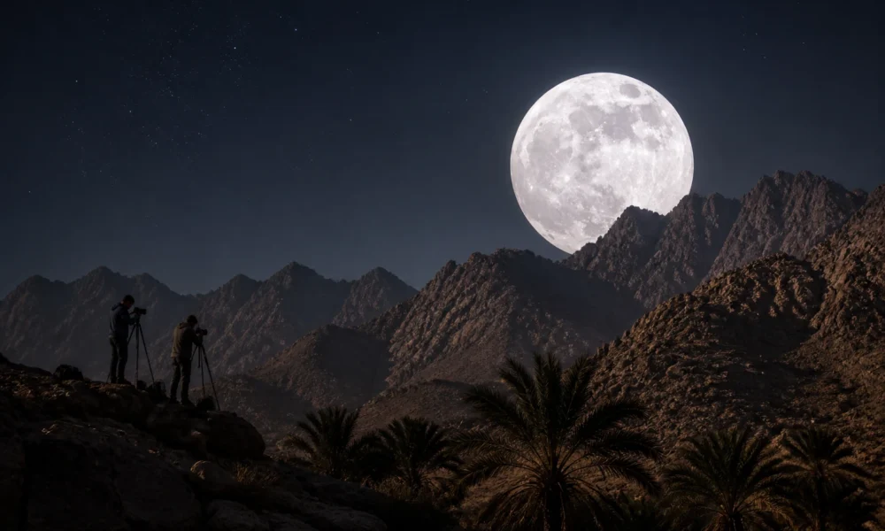 July full Buck Moon over Saudi Asir mountains Rutab