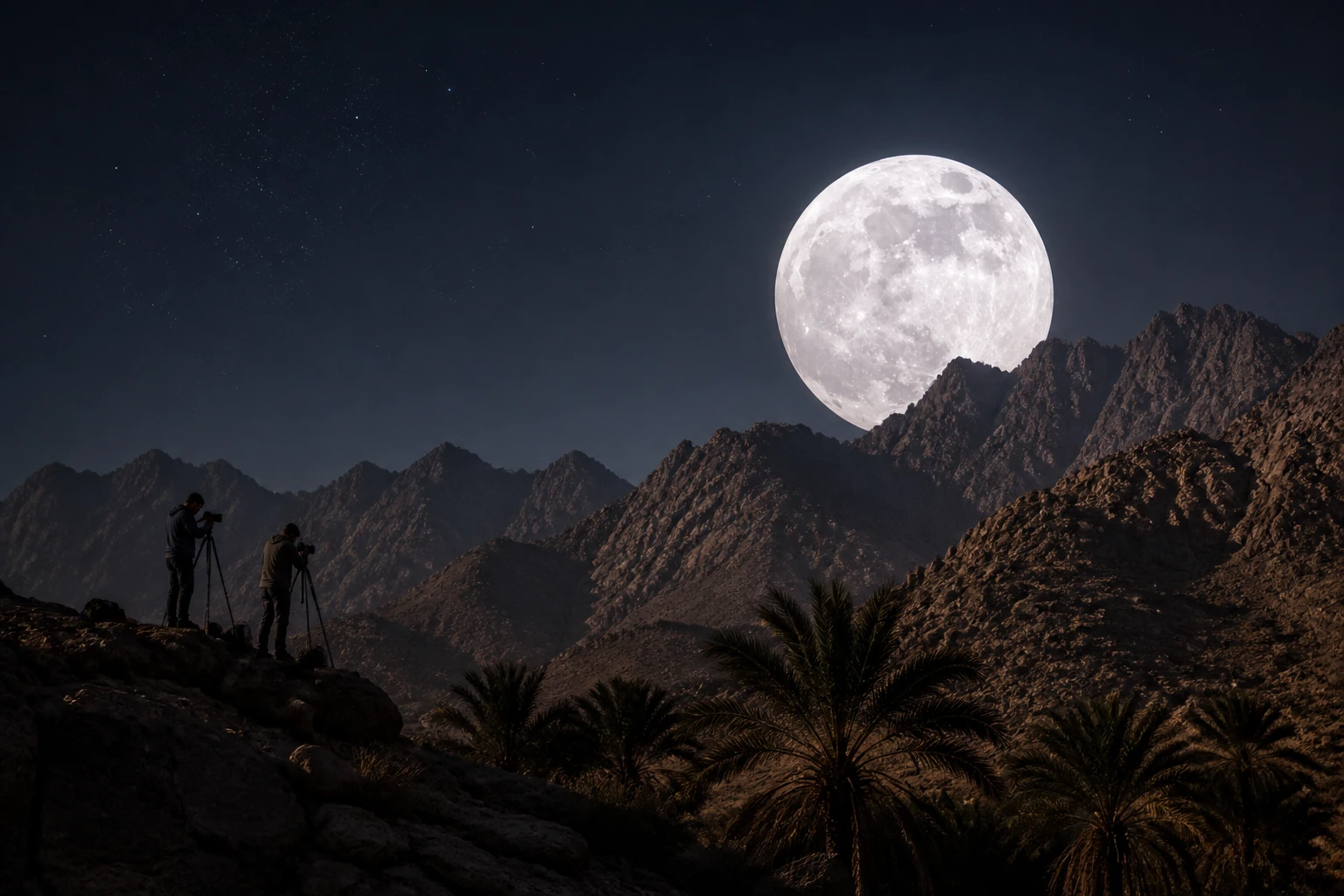 July full Buck Moon over Saudi Asir mountains Rutab