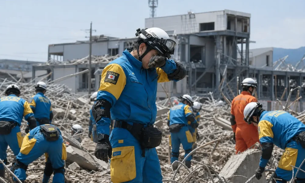 Kumamoto Japan earthquake rescuers heat Aeon mall rubble 2026