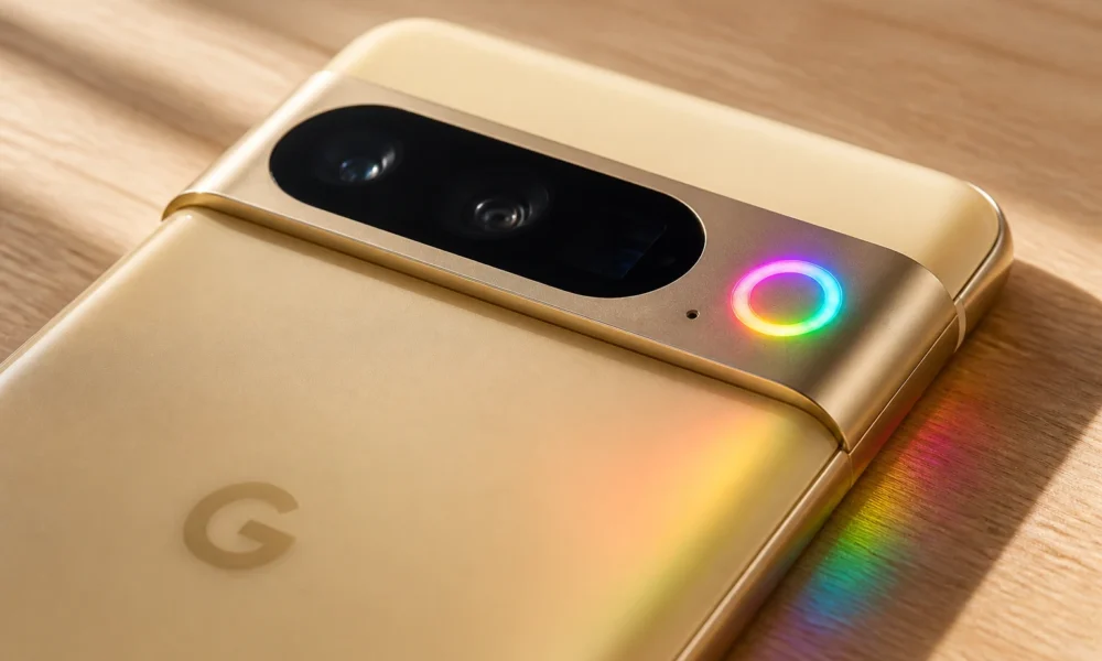 Pixel 11 Pro gold camera bar Pixel Glow RGB LED teaser