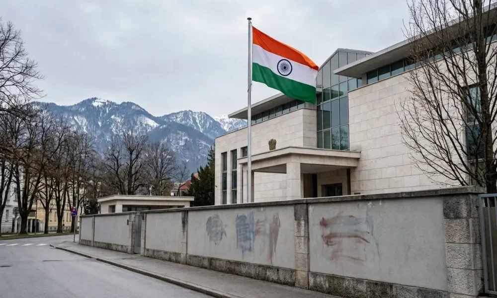 Indian embassy Ljubljana Slovenia defacement Khalistan vandalism