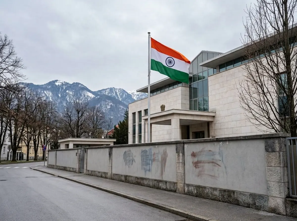 Indian embassy Ljubljana Slovenia defacement Khalistan vandalism