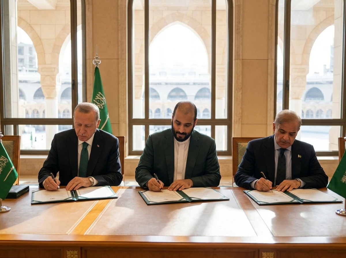 Mecca Pact Saudi Turkey Pakistan leaders signing defence deal