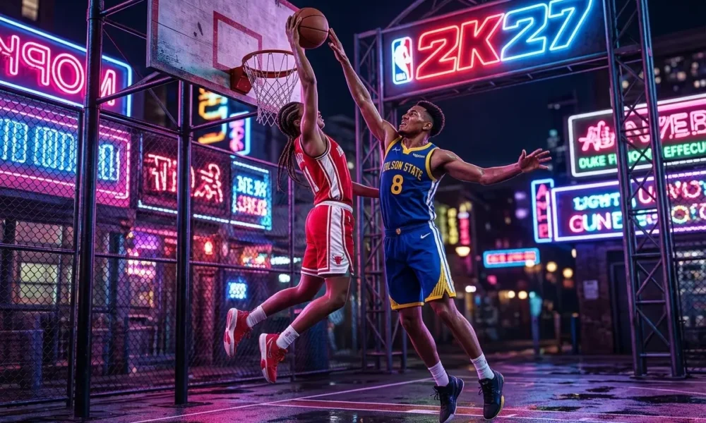 NBA 2K27 co-ed MyPLAYERs dunk contest at neon Rucker Park