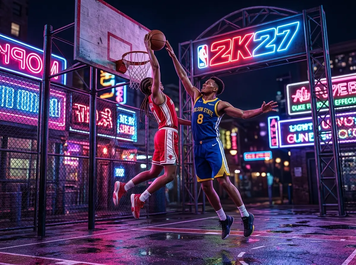 NBA 2K27 co-ed MyPLAYERs dunk contest at neon Rucker Park