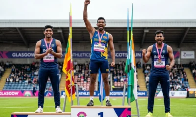 Pathirage Chopra Yash Vir CWG 2026 javelin podium Glasgow