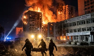 Russian missile strike Kyiv residential building fire August 2026