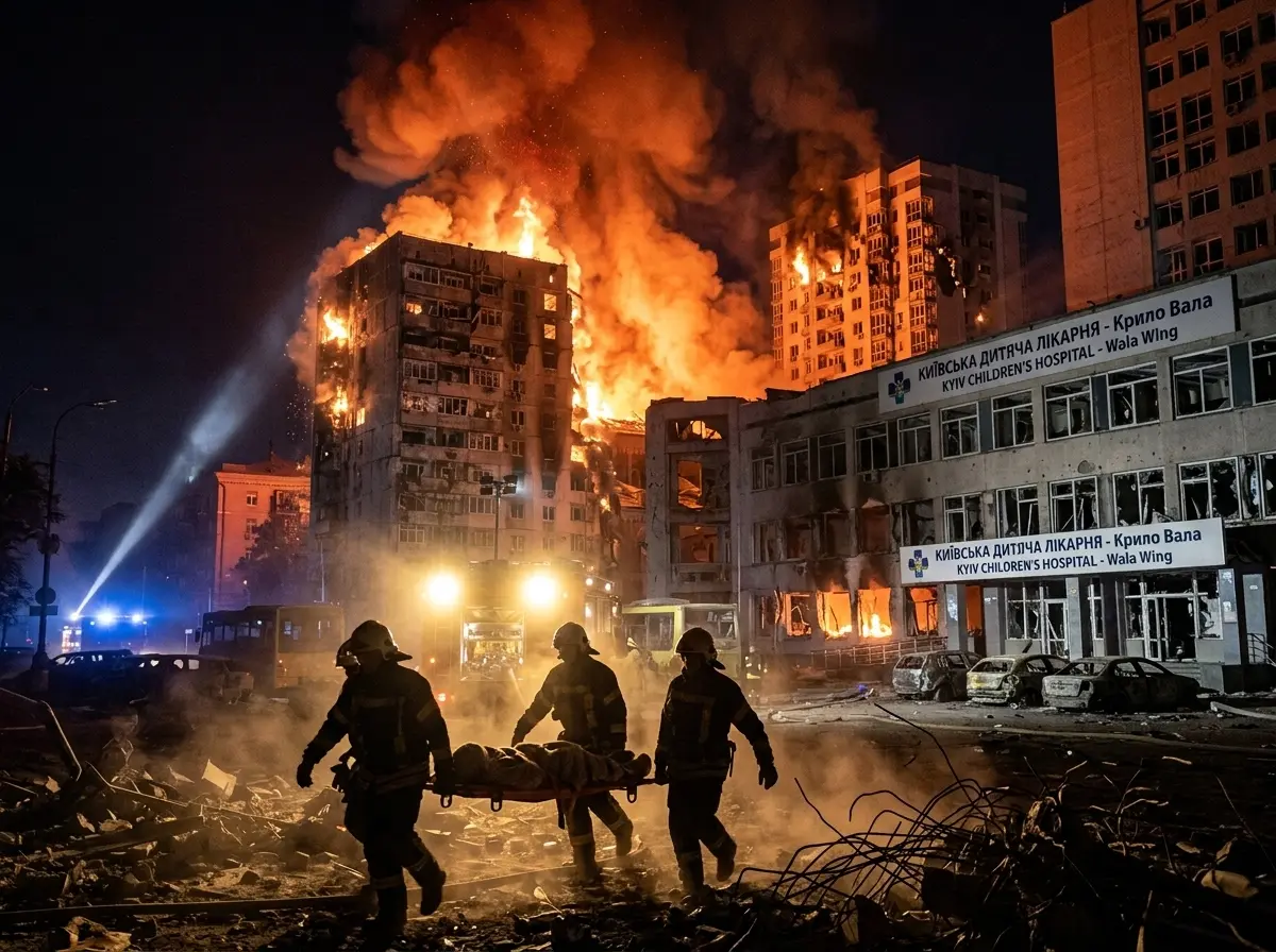 Russian missile strike Kyiv residential building fire August 2026