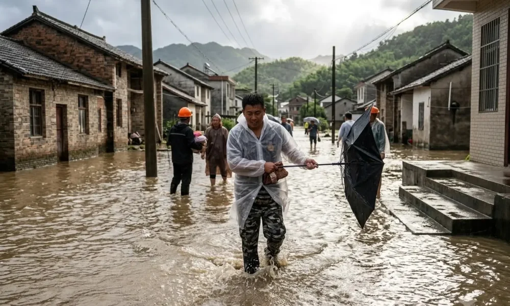 Tropical Storm Dolphin flooded village Zhejiang China heavy rain