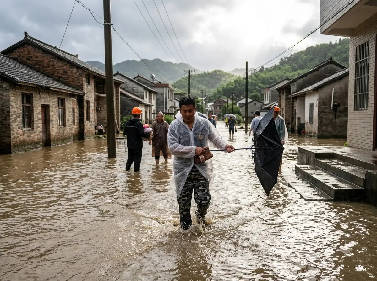 Tropical Storm Dolphin flooded village Zhejiang China heavy rain
