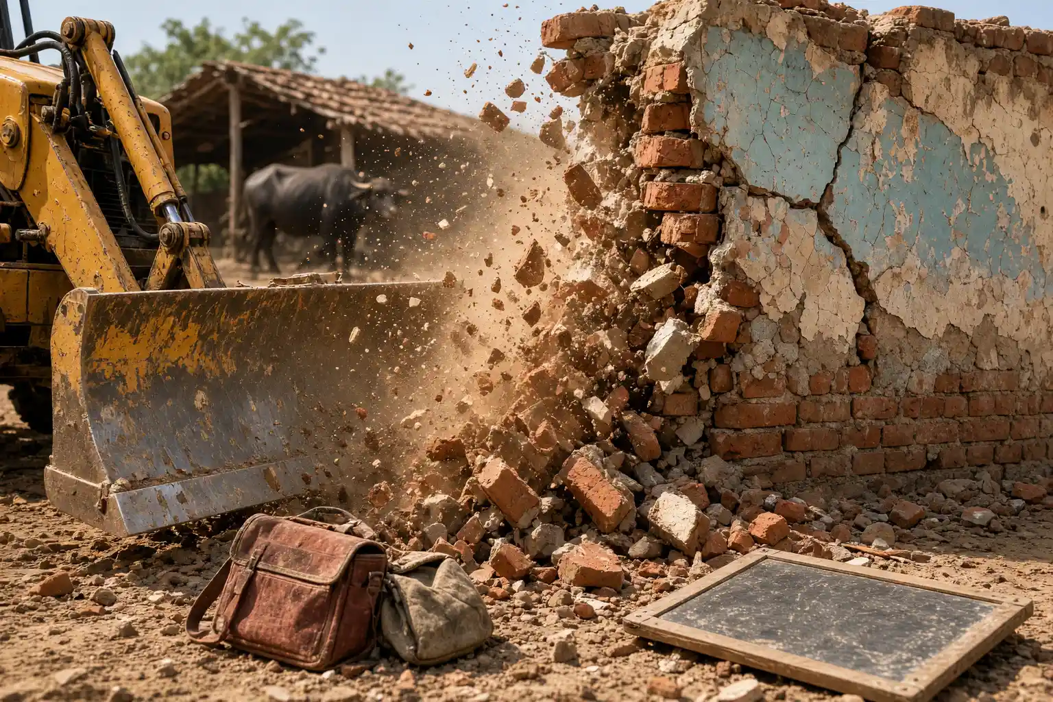 Rampura Kanwarpura school demolition after buffalo shed classes