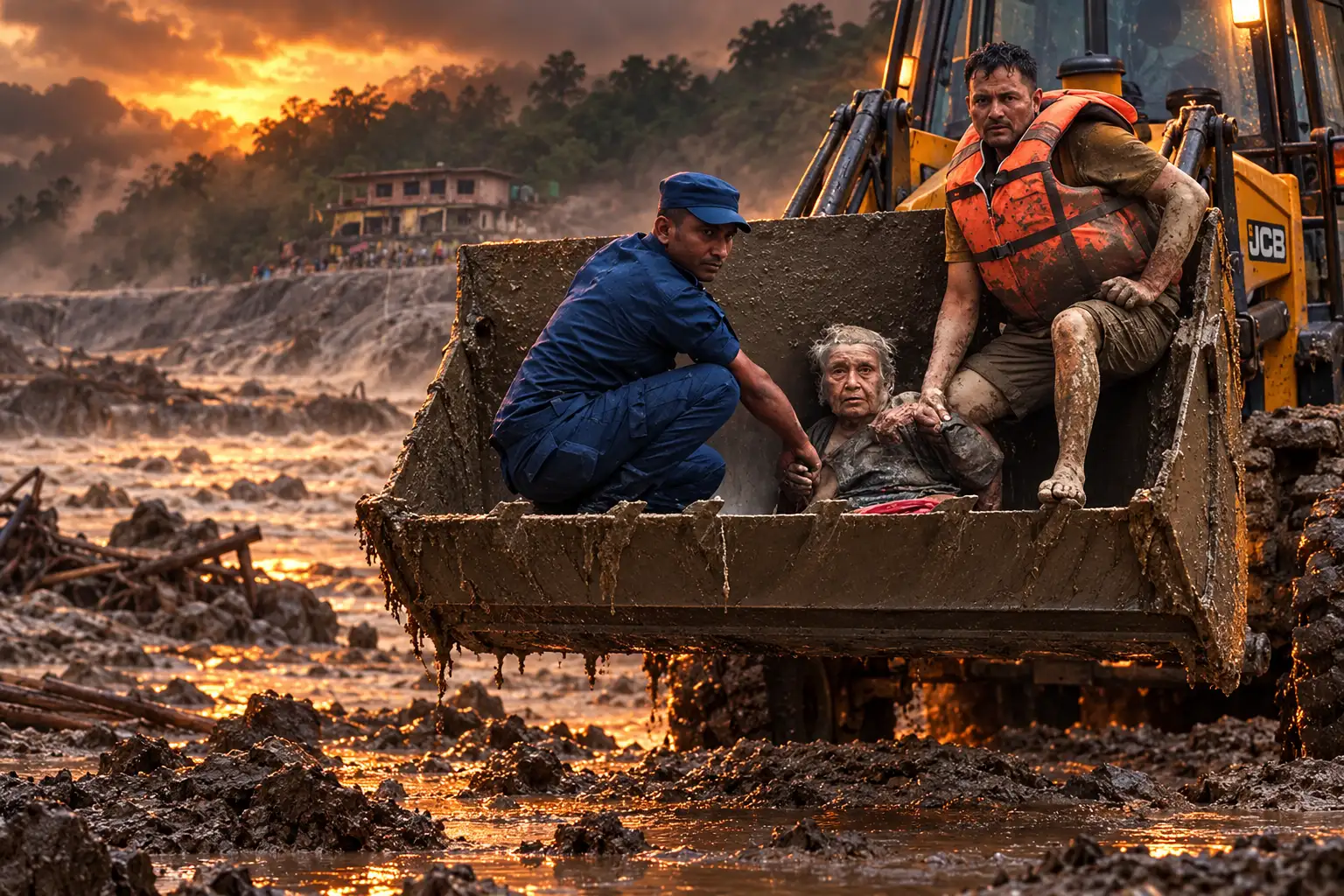 Guna Maya Bohara 97 excavator bucket Nepal flood
